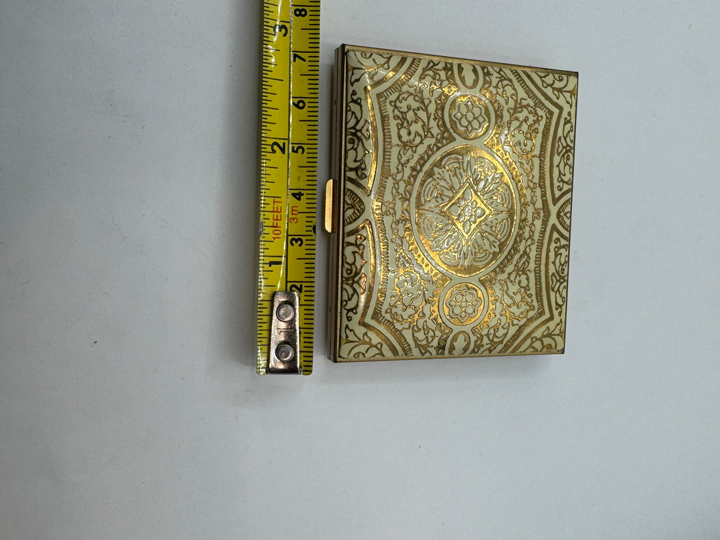 Early 1960s Italian Hand-Tooled Gold Leather Powder Compact with Mirror