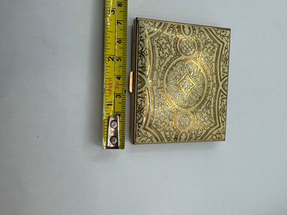 Early 1960s Italian Hand-Tooled Gold Leather Powder Compact with Mirror
