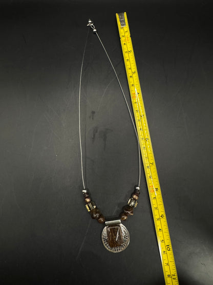 Sterling Silver & Brown Stone Pendant Necklace – 20”