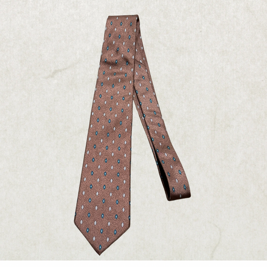 Vintage Moores 100% Silk Brown Geometric Pattern Tie – Classic Designer Style 57” x 3”