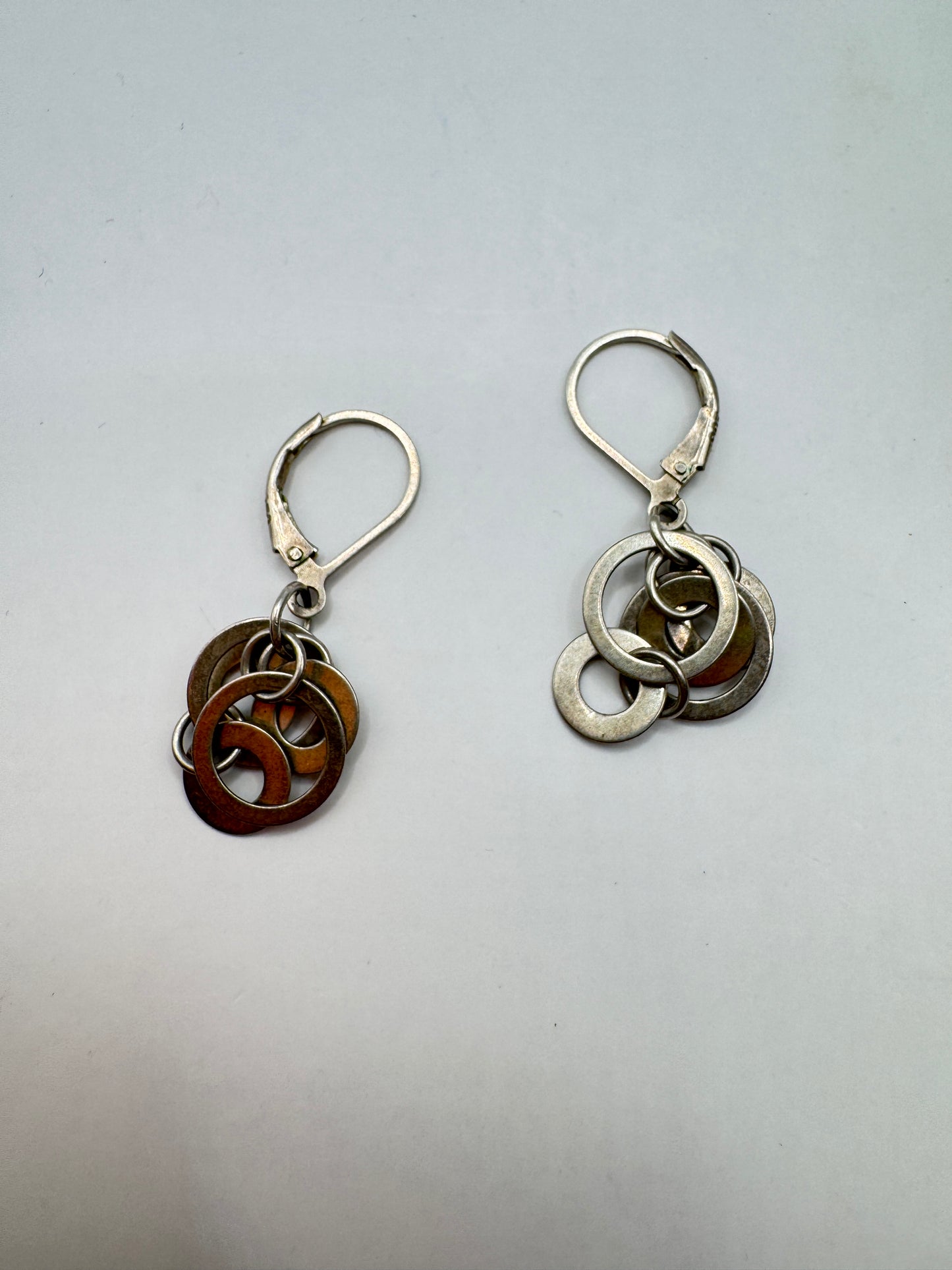 Vintage Sterling Silver Interlocking Circle Dangle Earrings – Excellent Condition