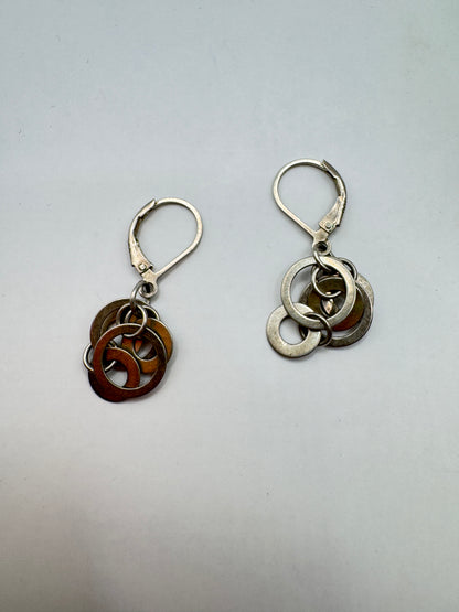 Vintage Sterling Silver Interlocking Circle Dangle Earrings – Excellent Condition