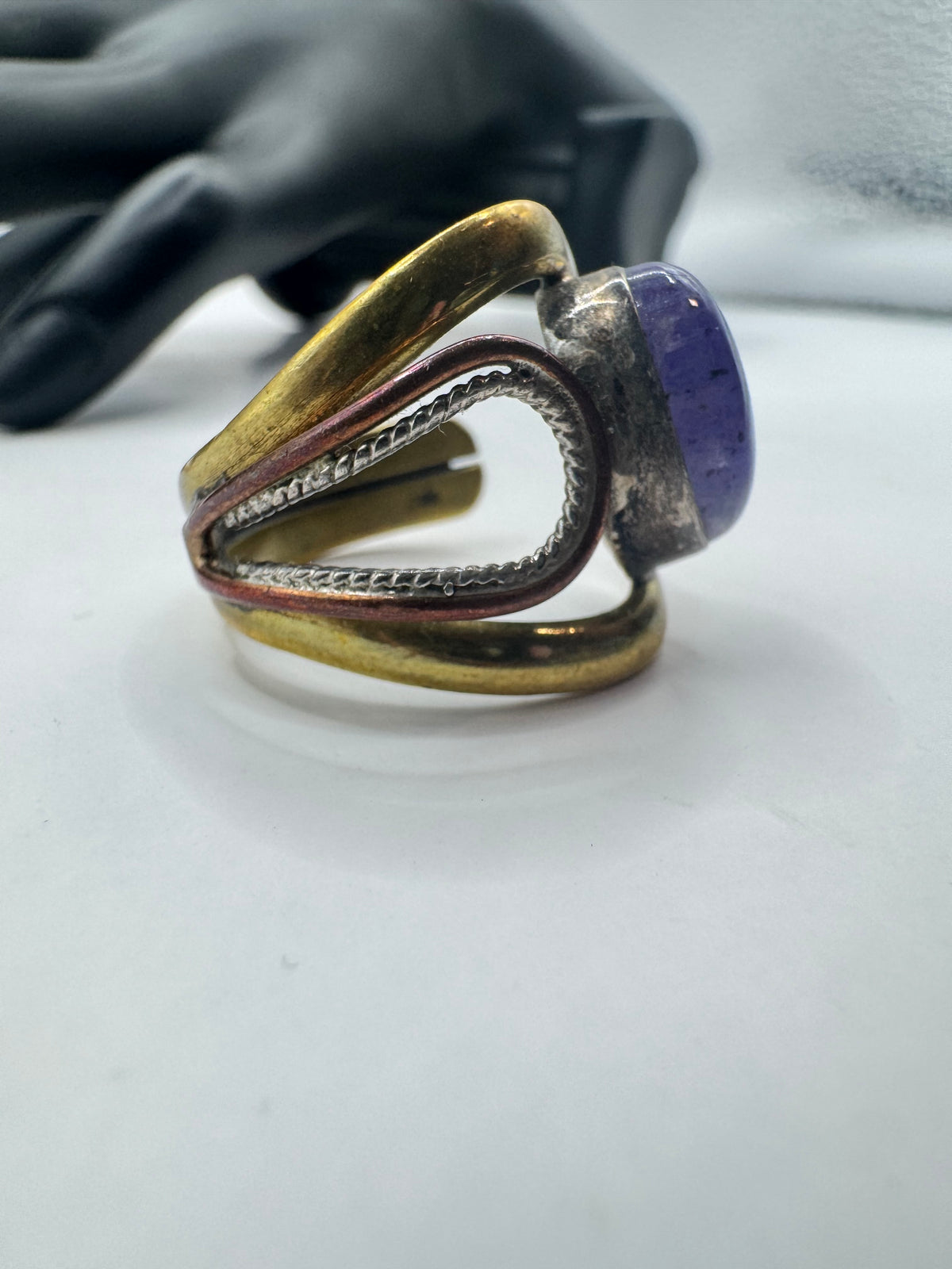 Vintage Mixed-Metal Purple/Blue Stone Statement Ring – Adjustable