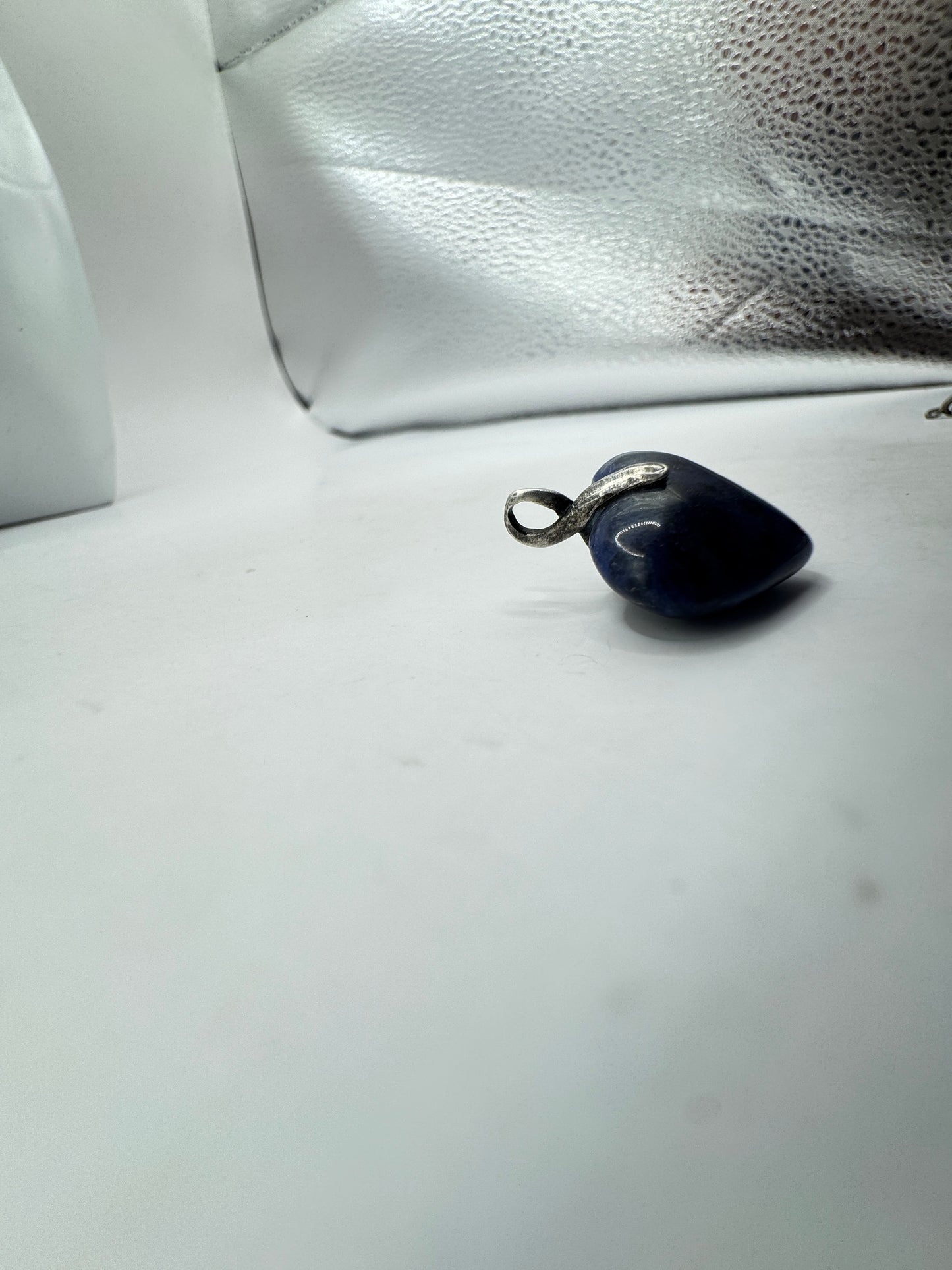 Vintage Sterling Silver Blue Sodalite Heart Pendant – Minimalist Stone Charm