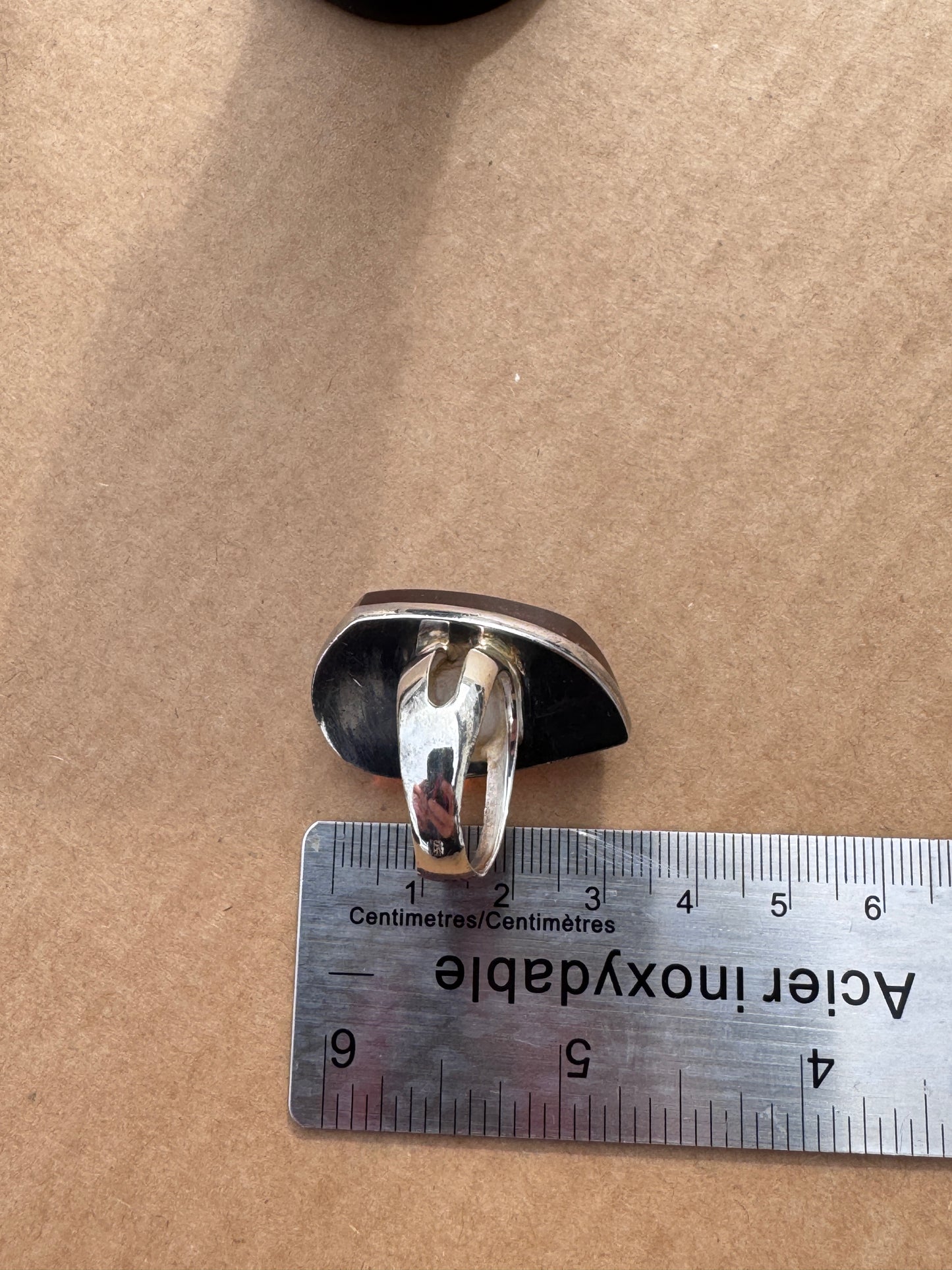 Sterling Silver Ring with Red Fire Amber, Size 9