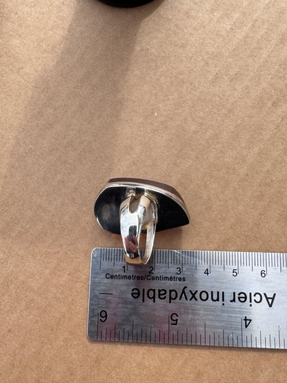 Sterling Silver Ring with Red Fire Amber, Size 9