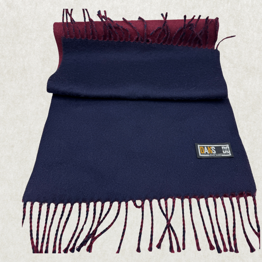 Vintage DAKS Men’s Scarf – 100% Cashmere, Navy & Burgundy, 59” x 12”
