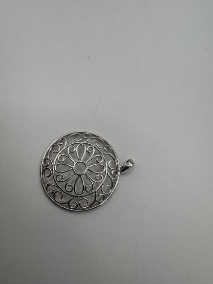 Large Vintage 925 Sterling Silver Filigree Pendant