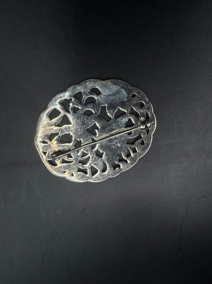 Vintage Sterling Silver Floral Brooch – 2”