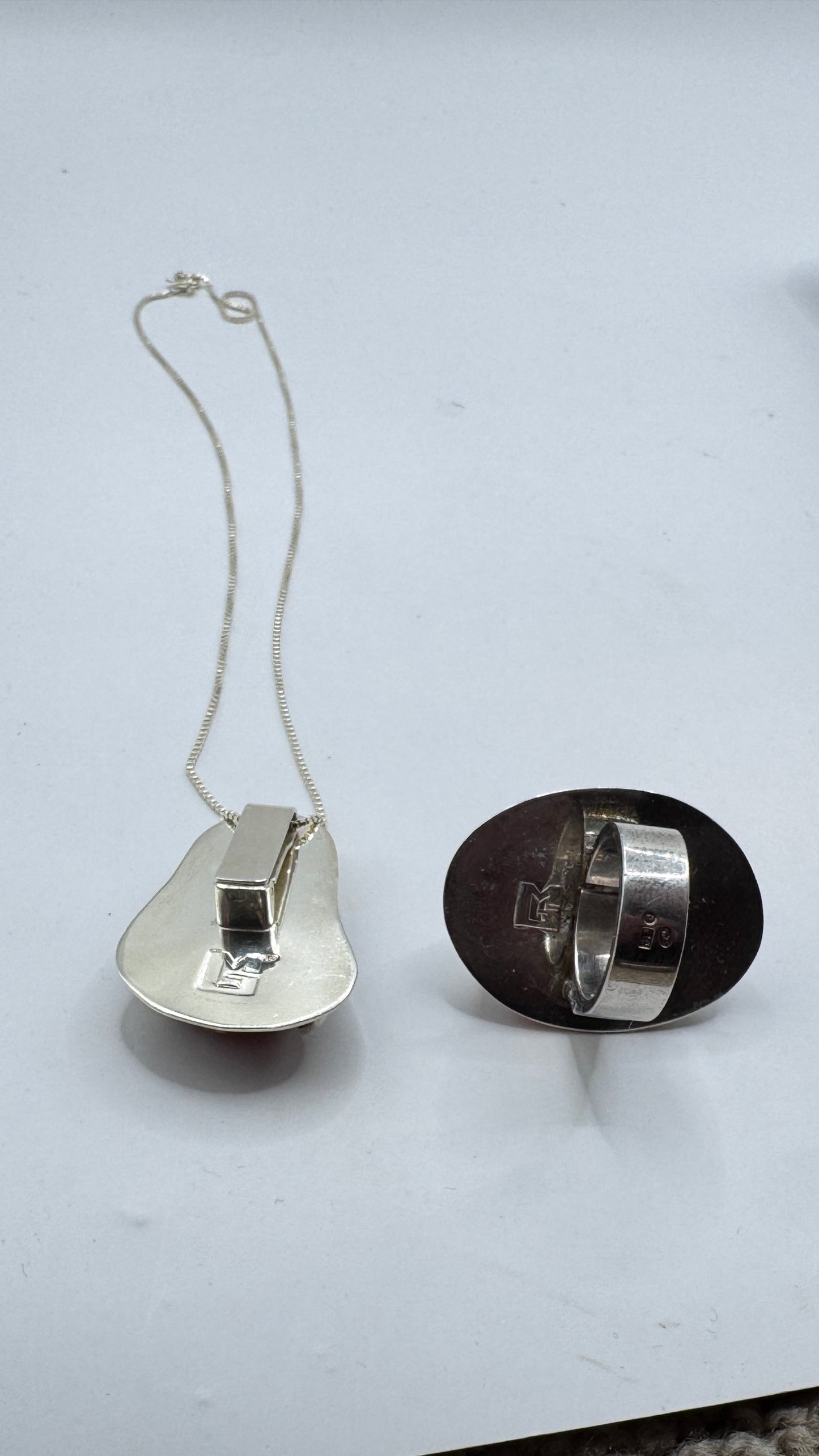 Danish Mogens Godskesen Sterling Silver Baltic Amber Ring and Pendant Set – Signed