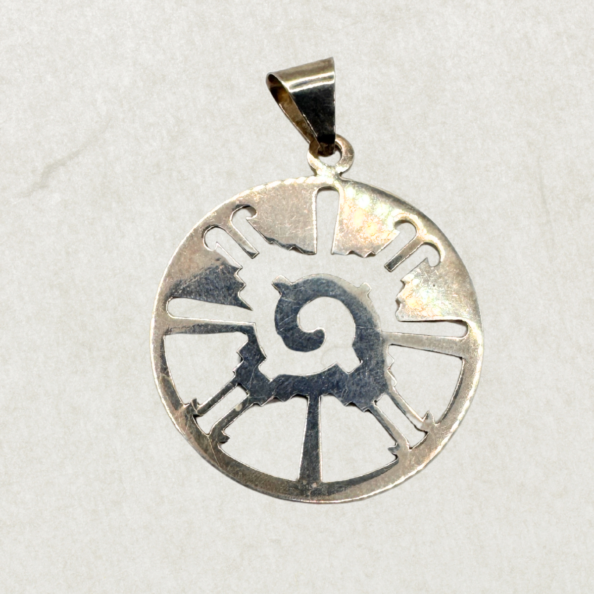 Vintage Sterling Silver Hunab Ku Pendant – Large Mayan Galactic Butterfly Symbol