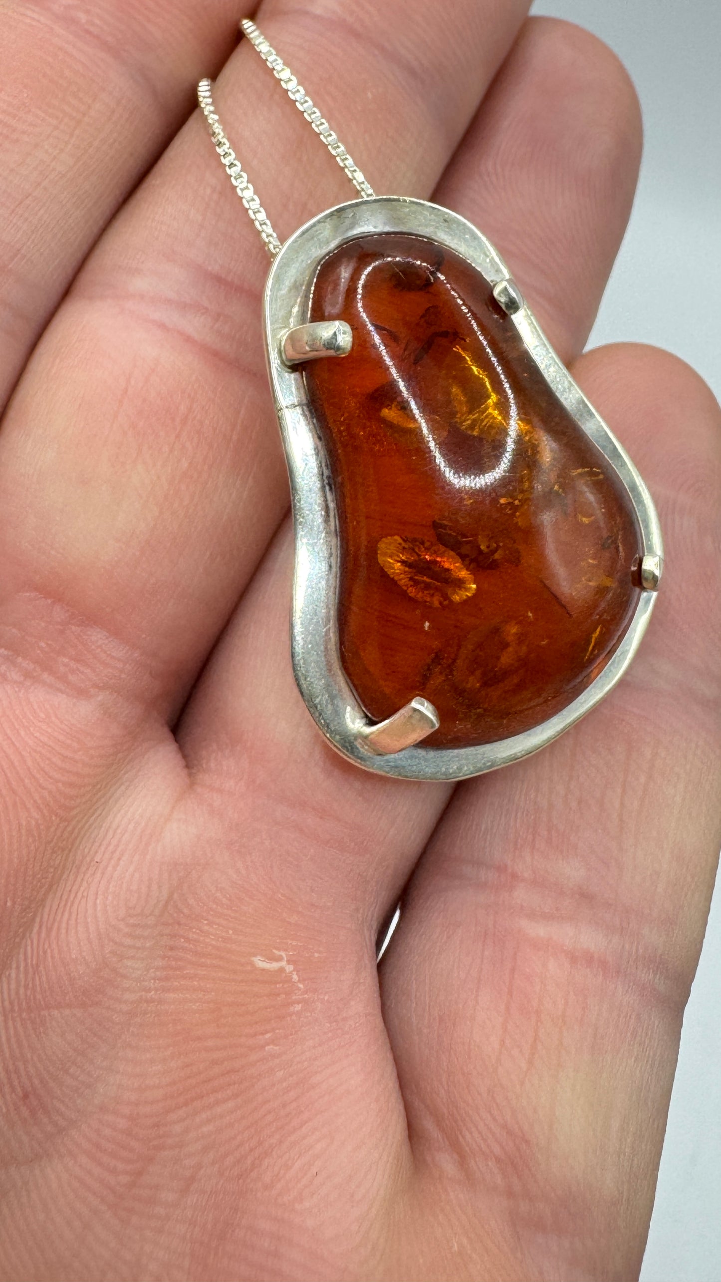 Danish Mogens Godskesen Sterling Silver Baltic Amber Ring and Pendant Set – Signed