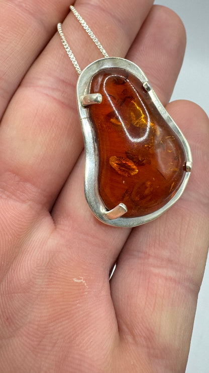 Danish Mogens Godskesen Sterling Silver Baltic Amber Ring and Pendant Set – Signed