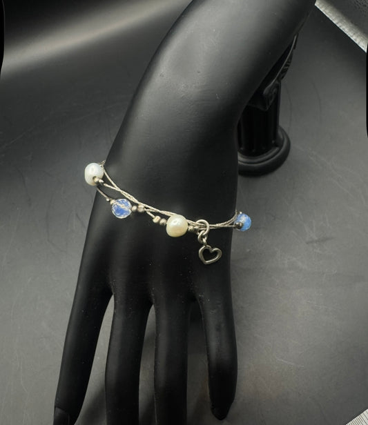Elegant 925 Silver Bracelet with Pearl & Opalite – 7”
