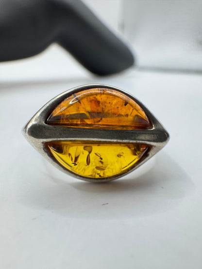 Vintage Silver 925 Dual Amber Ring Size 7