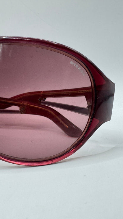 Vintage Diesel DS 0012 KES P9 Shield Sunglasses Burgundy Red Y2K
