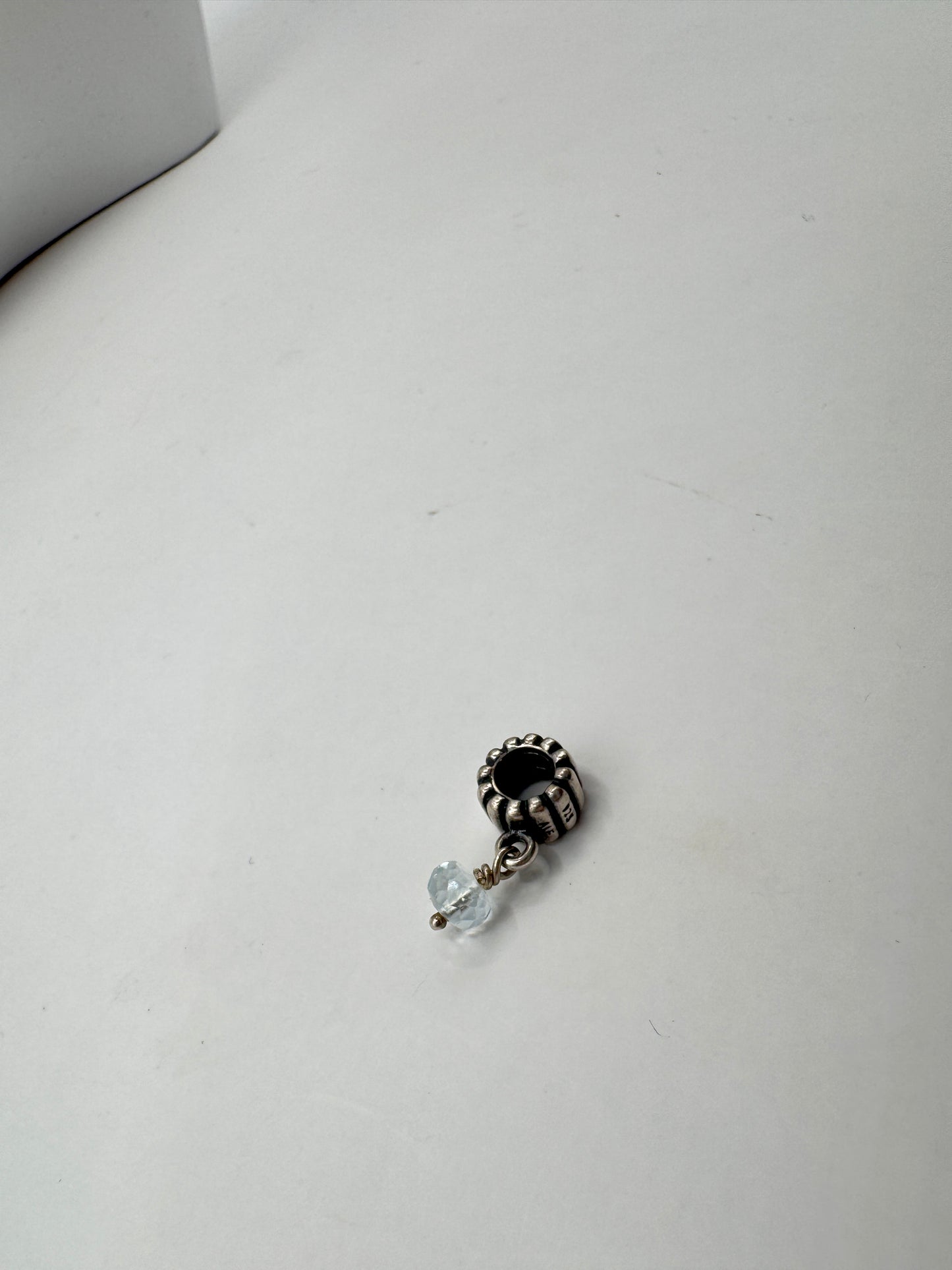 Authentic Pandora ALE 925 Sterling Silver Dangle Charm with Faceted Blue Gem