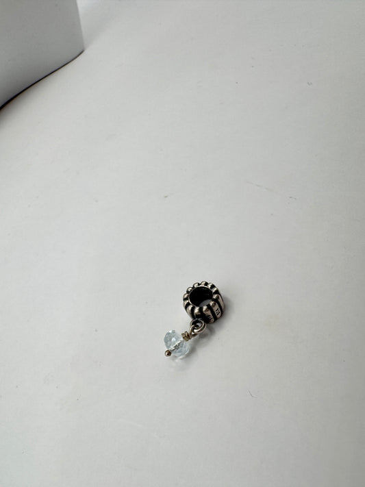 Authentic Pandora ALE 925 Sterling Silver Dangle Charm with Faceted Blue Gem