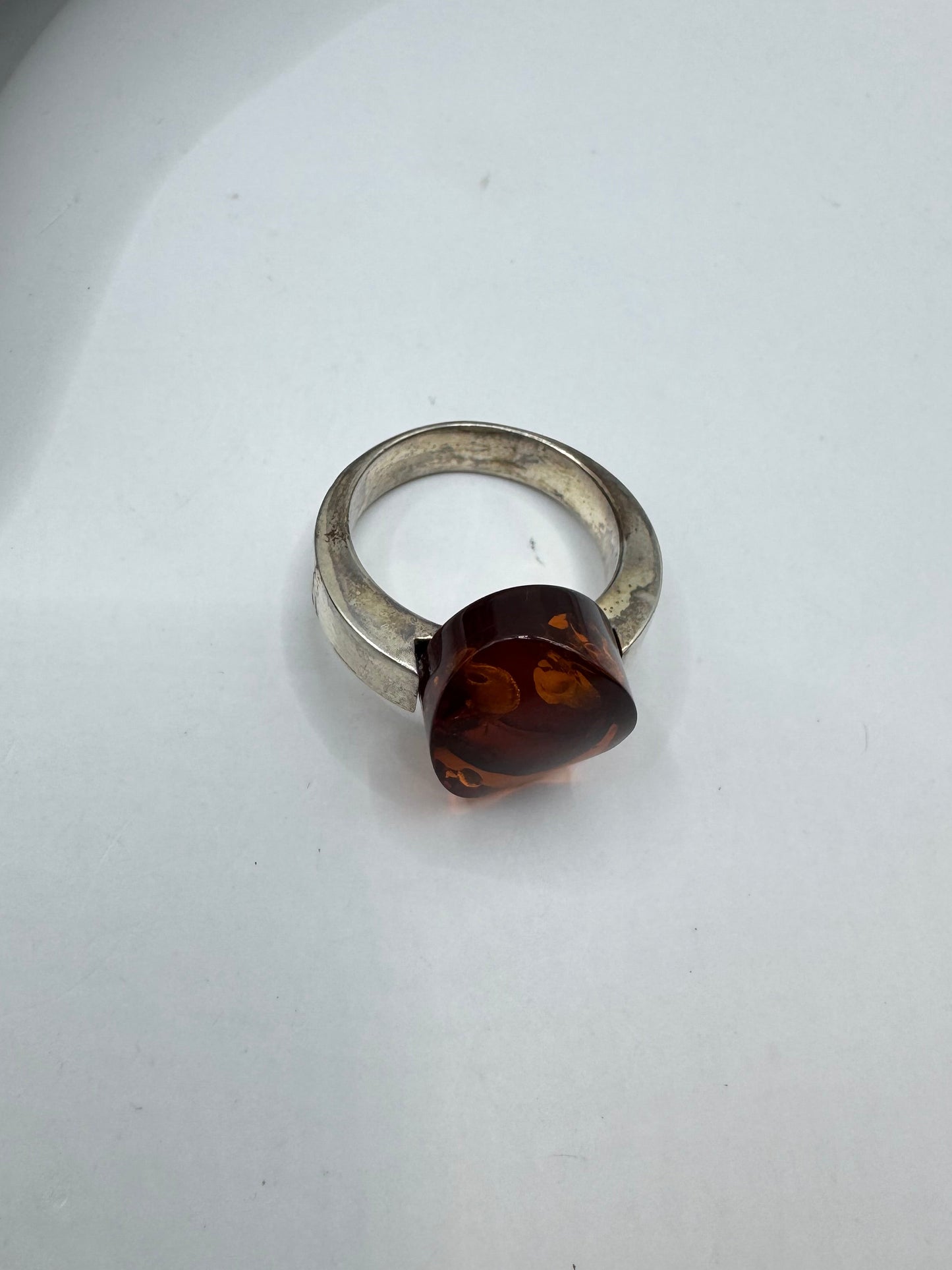 Vintage Sterling Silver Oval Amber Ring Size 7