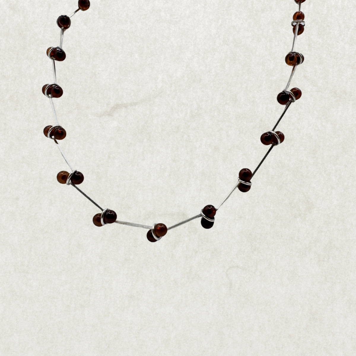Silver 925 Amber Bead Bar Necklace 15”