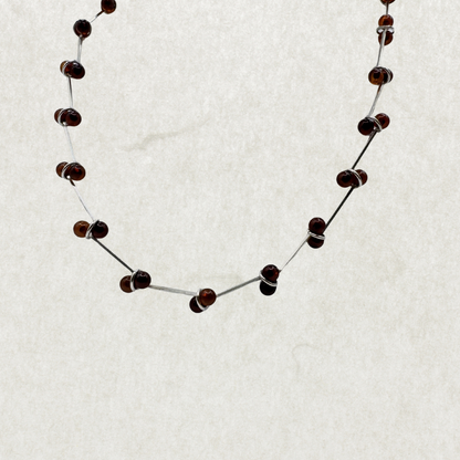 Silver 925 Amber Bead Bar Necklace 15”