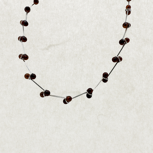 Silver 925 Amber Bead Bar Necklace 15”