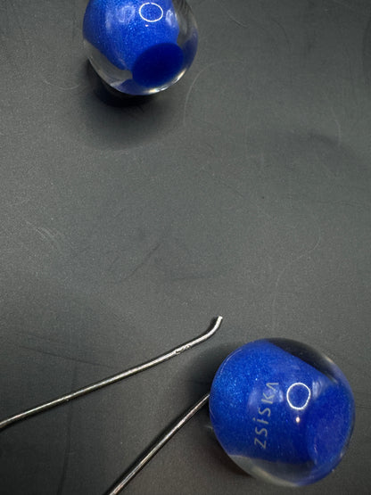 Zsiska Sterling Silver Blue Resin Drop Earrings – Modern Art Glass Style, Minimalist Dangle