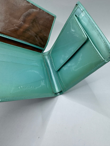 Authentic Christian Dior Wallet – 1970s/80s, Aqua Patent Leather, Excellent Condition
