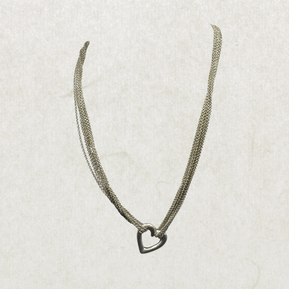 Massive Sterling Silver 925 Multi-Strand Heart Motif Necklace
