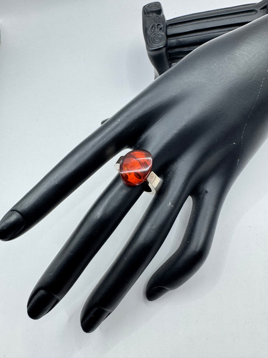 Vintage Sterling Silver Oval Amber Ring Size 7
