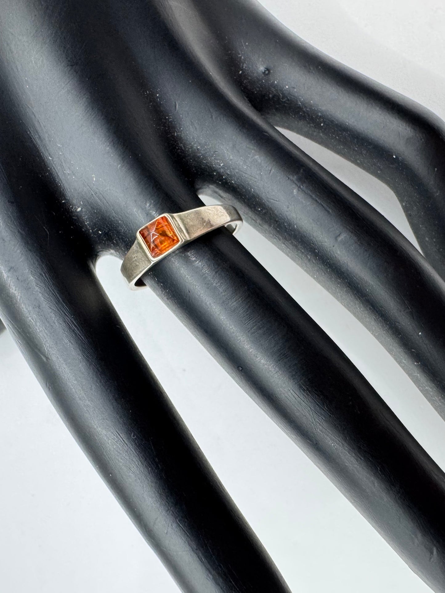 Silver 925 Square Amber Ring Size 7.5