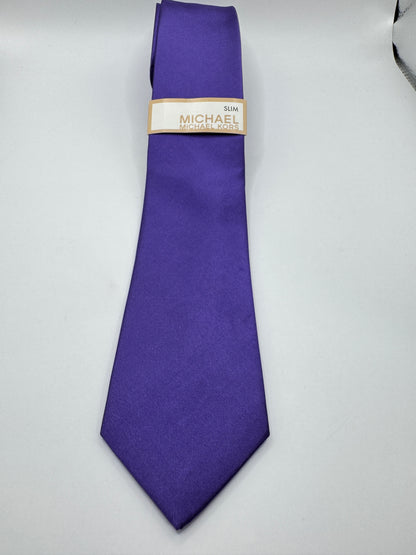 Michael Kors 100% Silk Tie – Slim Solid Purple, 58” x 3”, Brand New