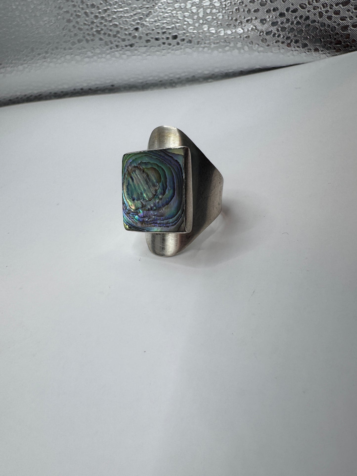 Vintage Mexican Sterling Silver Inlay Mother of Pearl & Abalone Signet Ring – Size 7.5