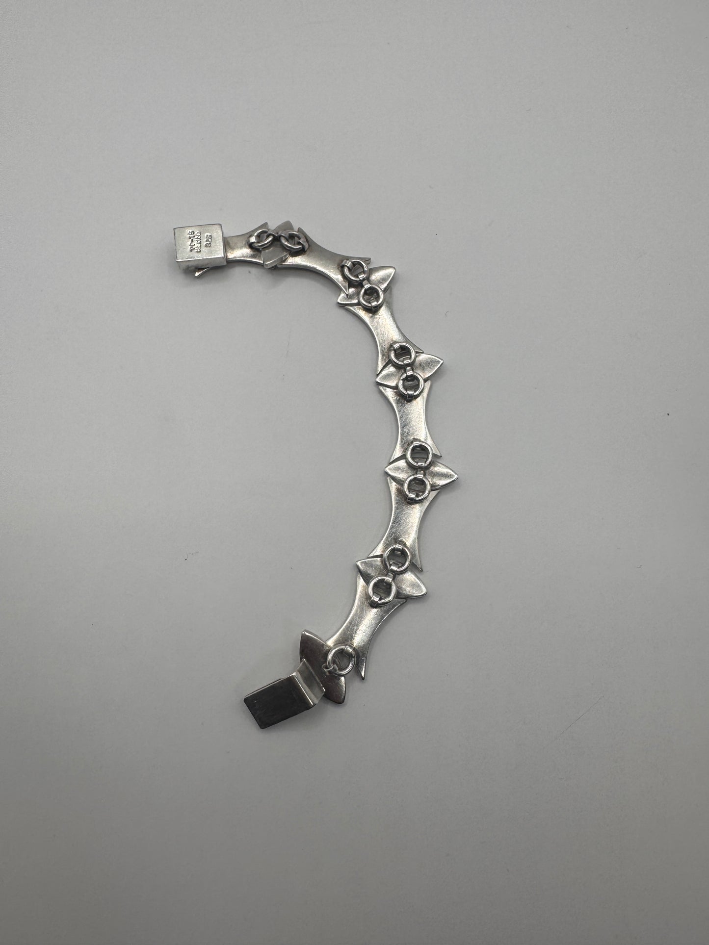 Vintage Taxco Modernist Sterling Silver Bracelet – Signed TF-15, Mexico 925, 1970s, 50.5g