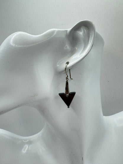 Vintage Handmade Sterling Silver Hematite Earrings – Geometric Arrow Drop Design
