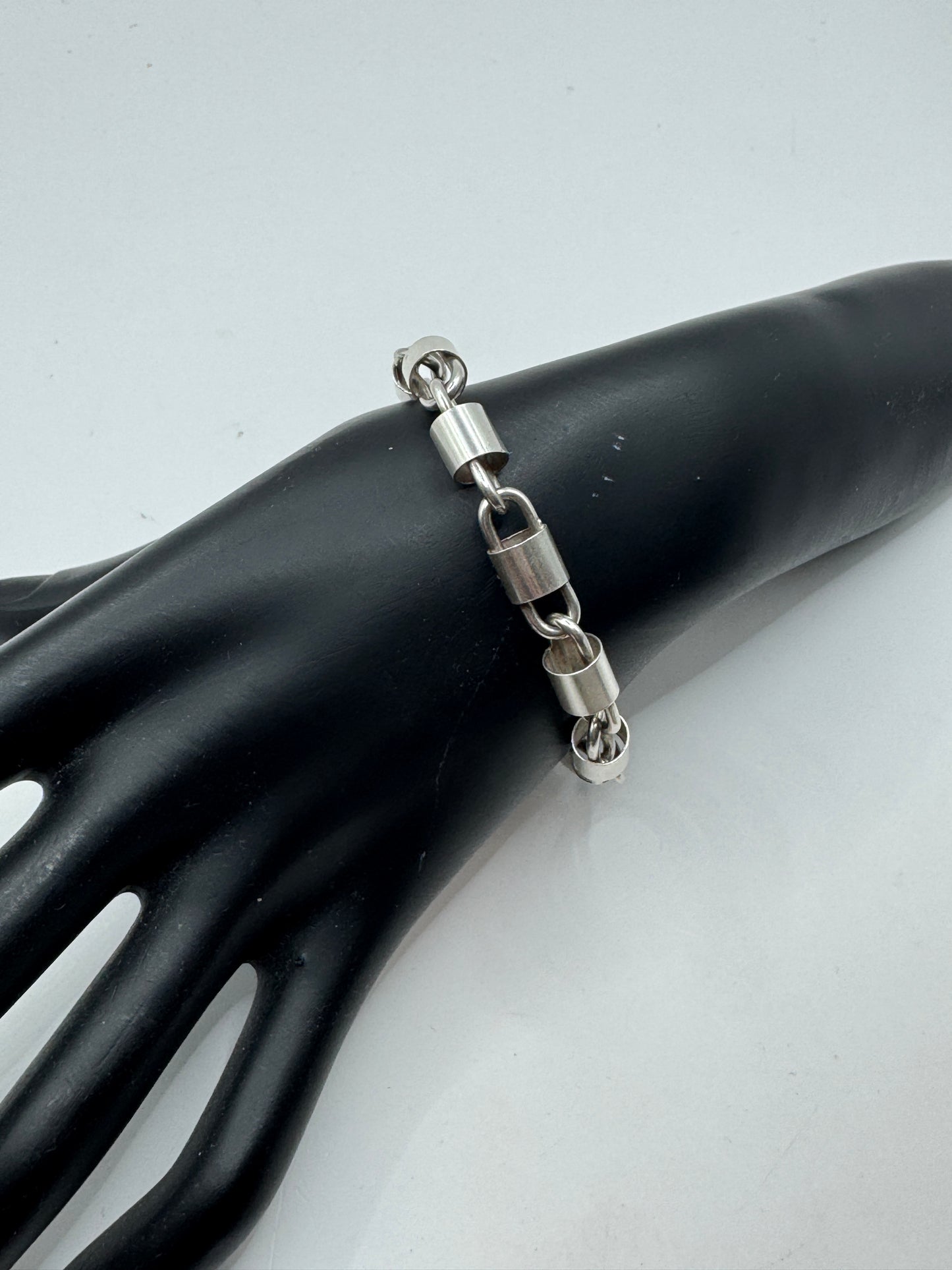 Vintage Modernist Cylinder Link Bracelet – Sterling Silver 925, 18.7g, 7.5”