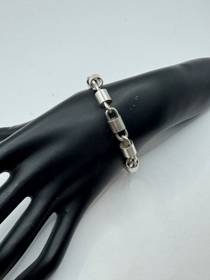 Vintage Modernist Cylinder Link Bracelet – Sterling Silver 925, 18.7g, 7.5”