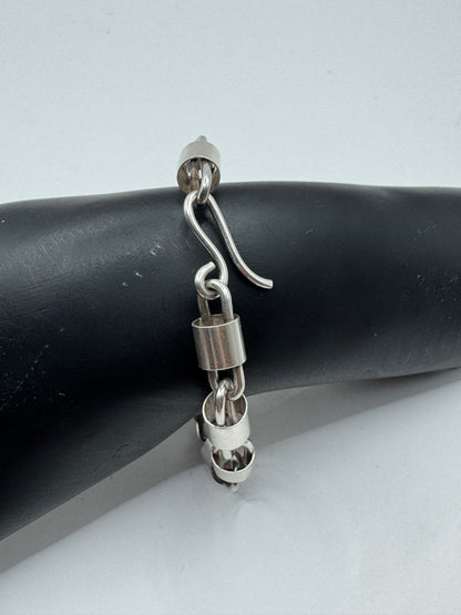 Vintage Modernist Cylinder Link Bracelet – Sterling Silver 925, 18.7g, 7.5”