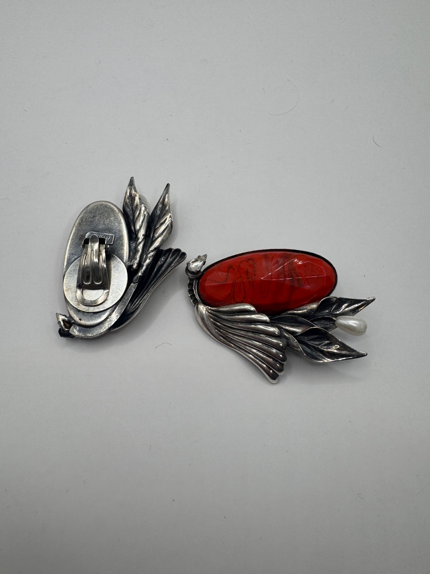 Rare Vintage Art Deco Luigi Briglia Silver Tone Clip-On Earrings