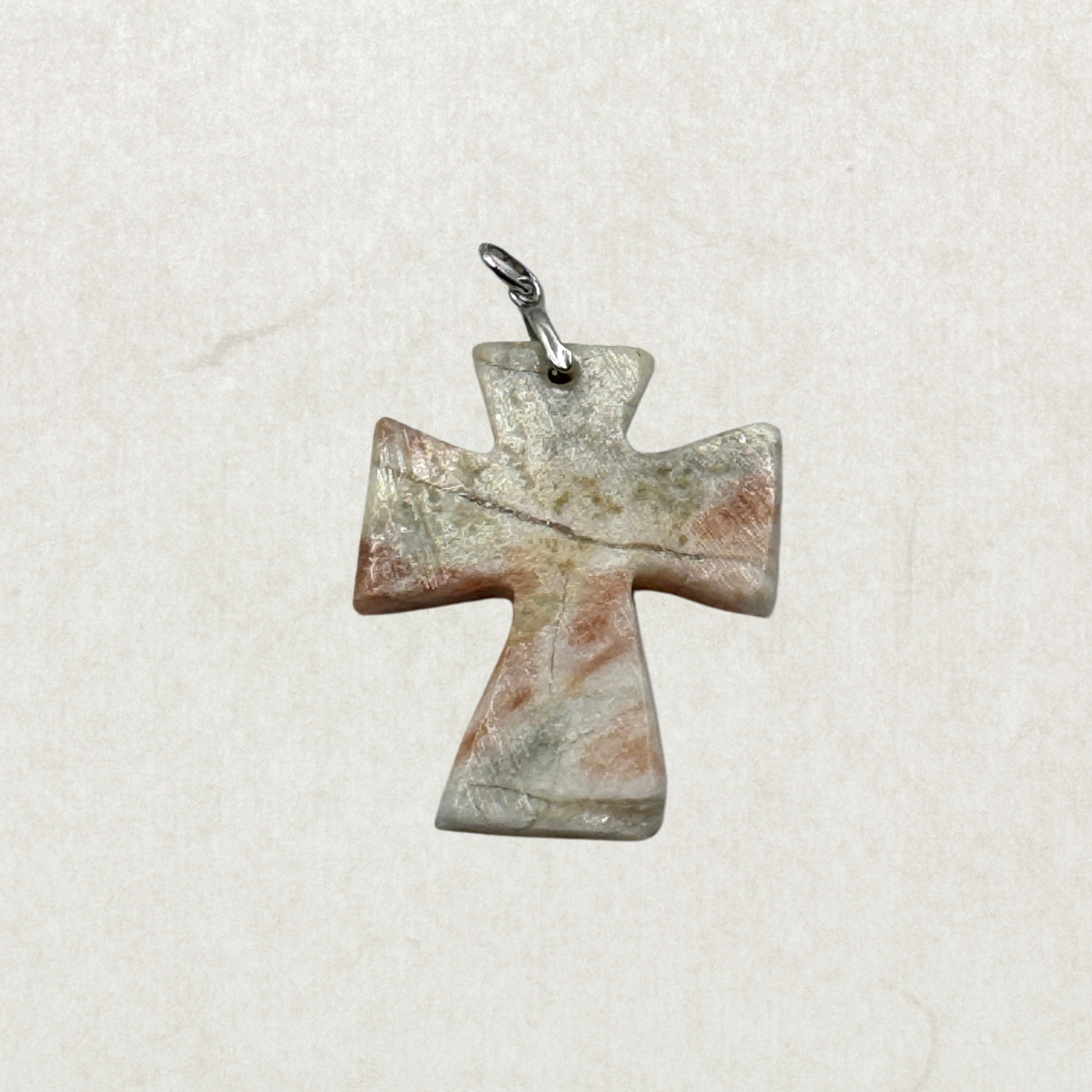 Vintage Large Stone Cross Pendant – Sterling Silver Natural Stone Cross Charm