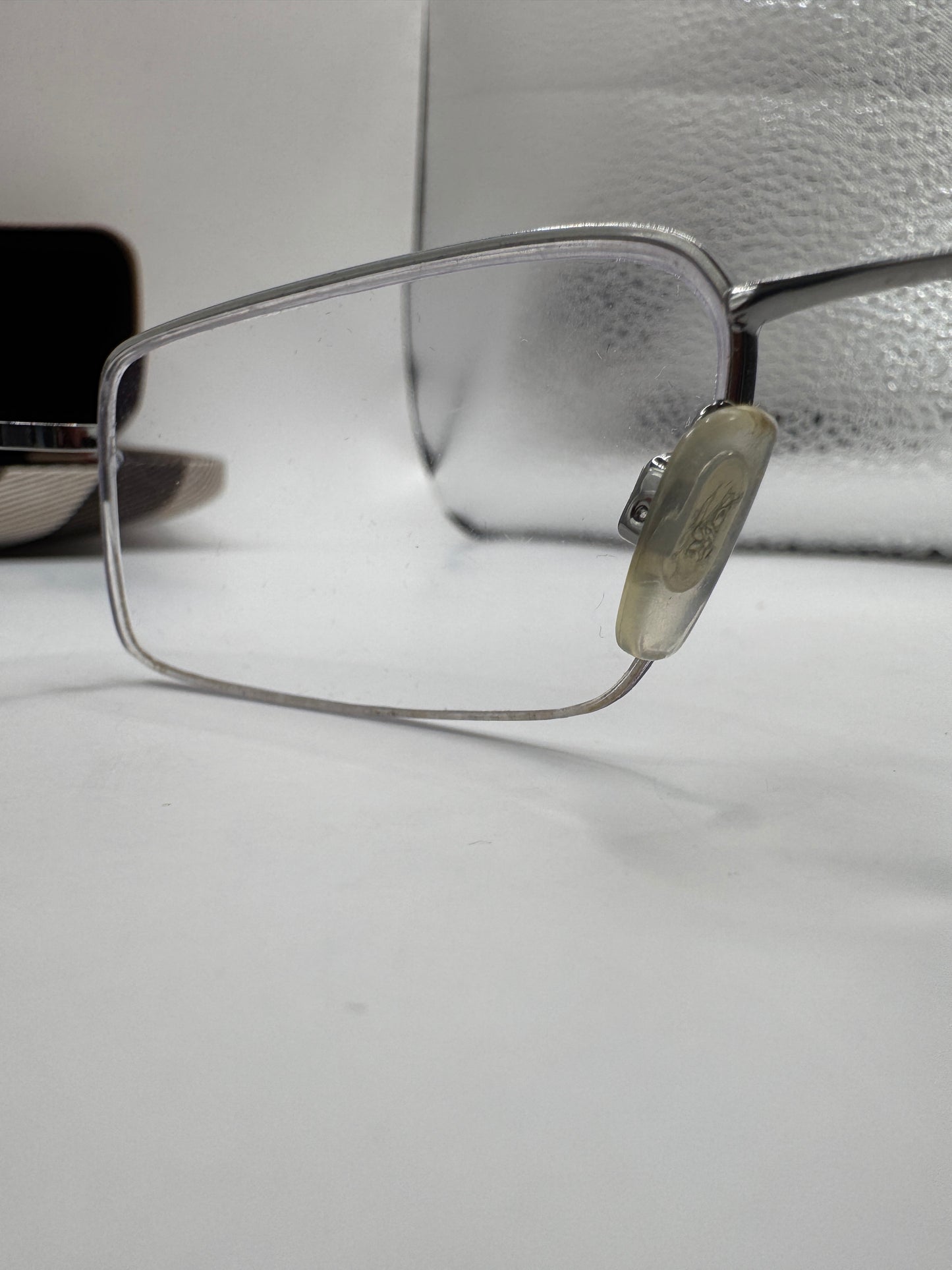 Burberry B 1068 1003 Half Rim Eyeglasses – Gunmetal Silver, Used, Good Condition  (Frame Only, Prescription Lenses Installed)
