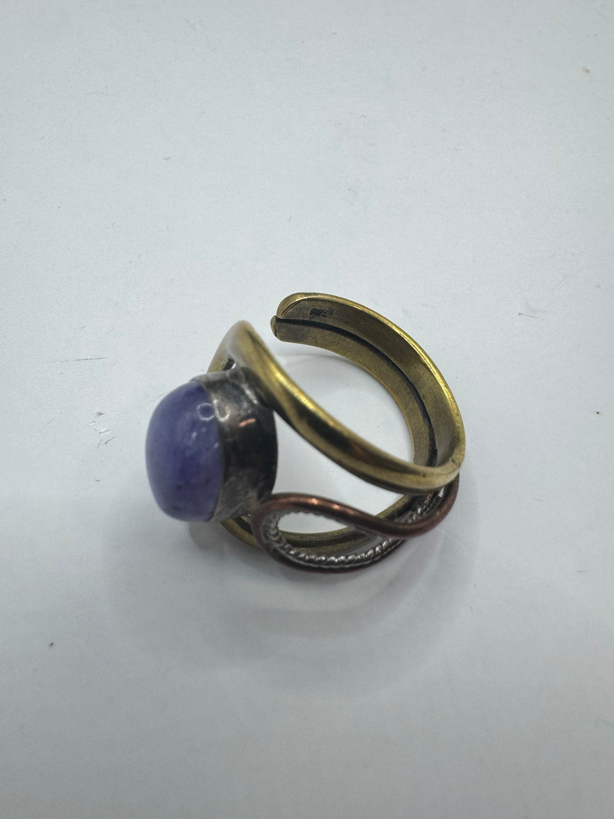 Vintage Mixed-Metal Purple/Blue Stone Statement Ring – Adjustable