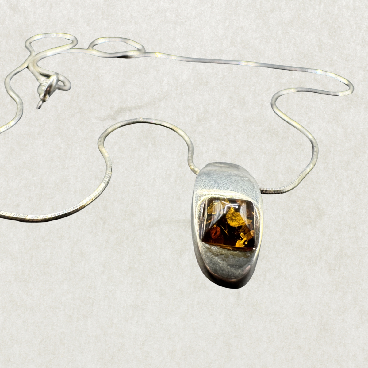 Amber Statement Pendant Necklace – 925 Sterling Silver, 17” Chain