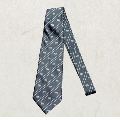 Vintage Firsite 100% Silk Elephant Stripe Tie – Gray Novelty Designer Necktie 56” x 4”