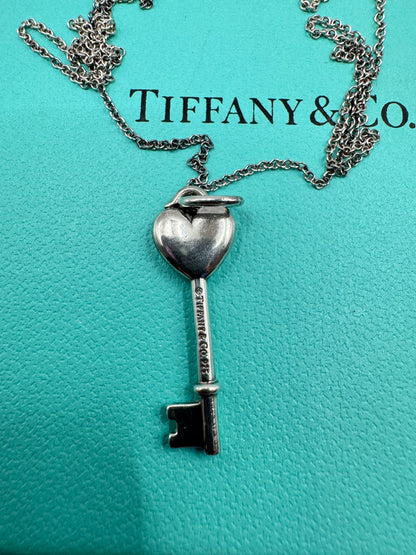 Tiffany & Co. Sterling Silver Heart Key Necklace with Pink Sapphire