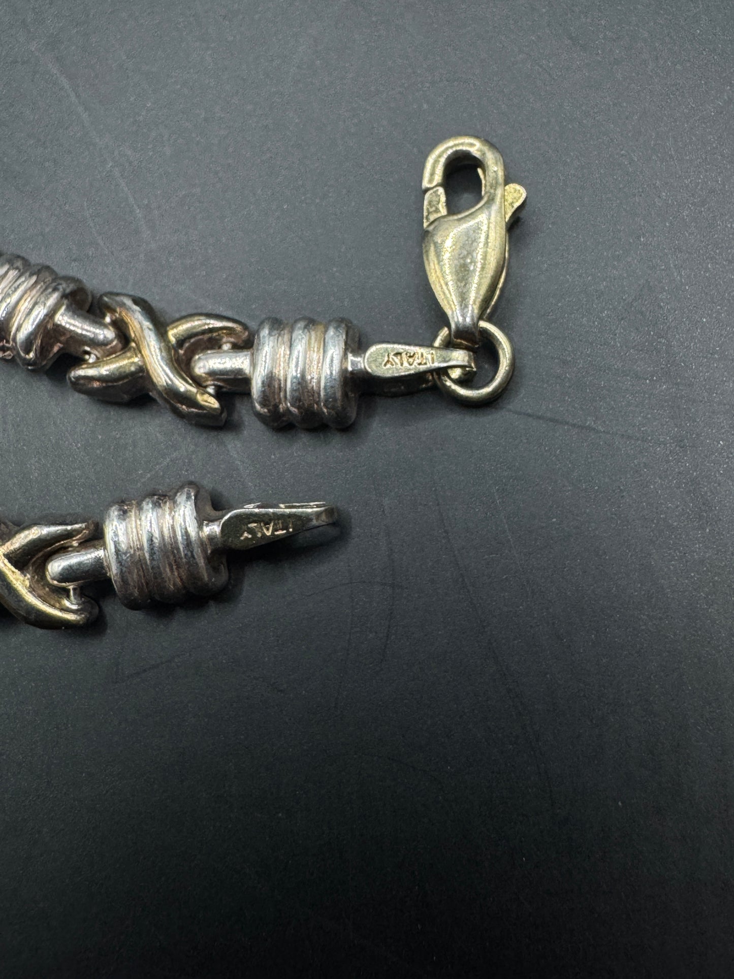 Vintage Sterling Silver 925 Bracelet – Two Tone Link Design, Italian Made, Modern Classic Style
