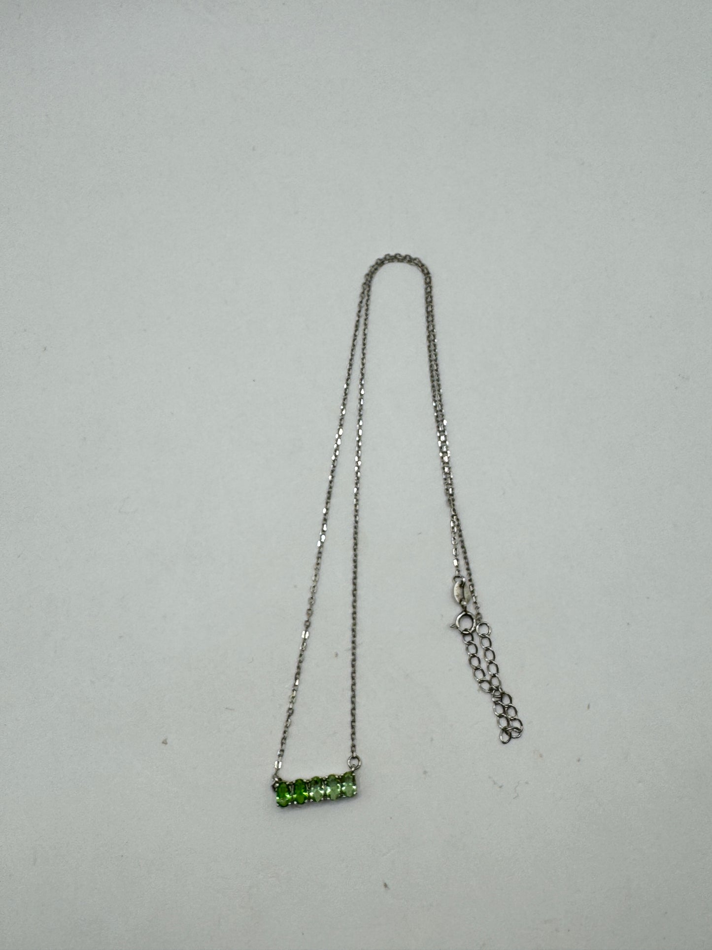 Vintage Sterling Silver Green Crystal Bar Necklace – Minimalist 925 Pendant Necklace 20”
