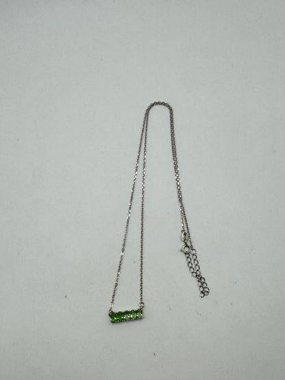 Vintage Sterling Silver Green Crystal Bar Necklace – Minimalist 925 Pendant Necklace 20”