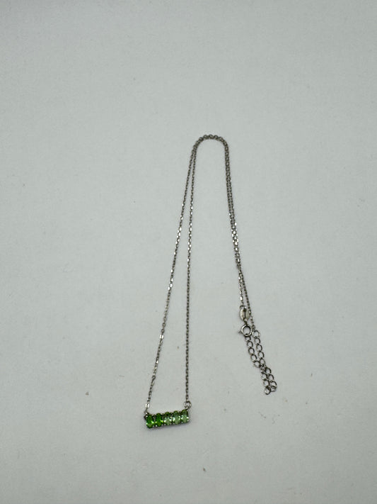 Vintage Sterling Silver Green Crystal Bar Necklace – Minimalist 925 Pendant Necklace 20”