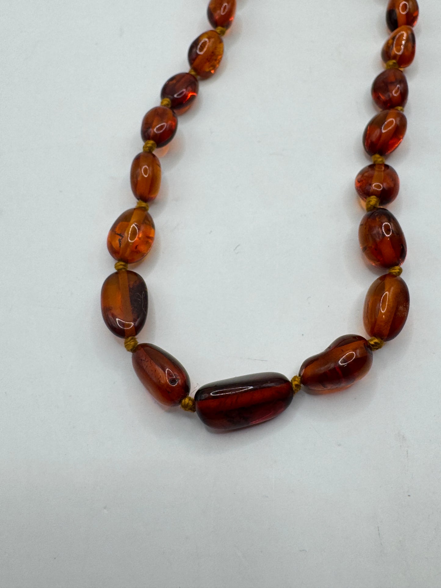Vintage Baltic Amber Beaded Necklace Cognac Honey Tones 21” Handmade Design